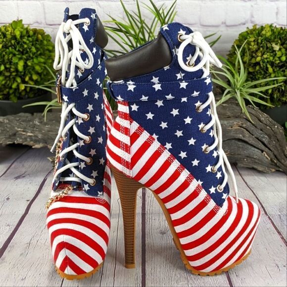 NWOT - AMI Clubwear Patriotic Stars & Stripes Stiletto Platform Booties - Picture 2 of 15